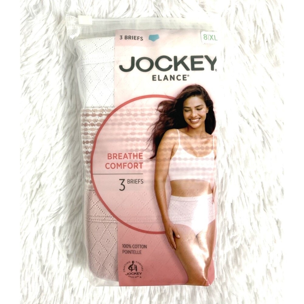 Jockey Elance Briefs Panties Women's 100% Cotton Pointelle Breathe 3 Pack Pink - Picture 2 of 10